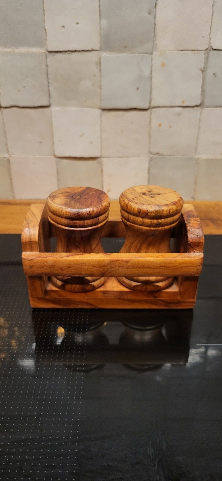 Handgemaakt Houten Peper- en Zoutstel, Ophalen of Verzenden, Gebruikt, Hout
