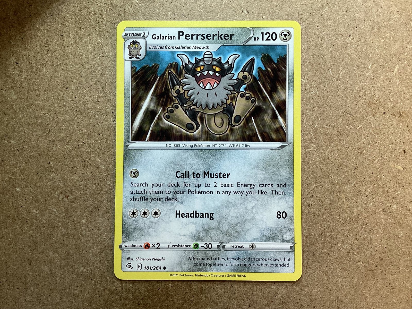 1x Galarian Perrserker [FST 181/264] (Near Mint), Ophalen of Verzenden, Zo goed als nieuw, Losse kaart