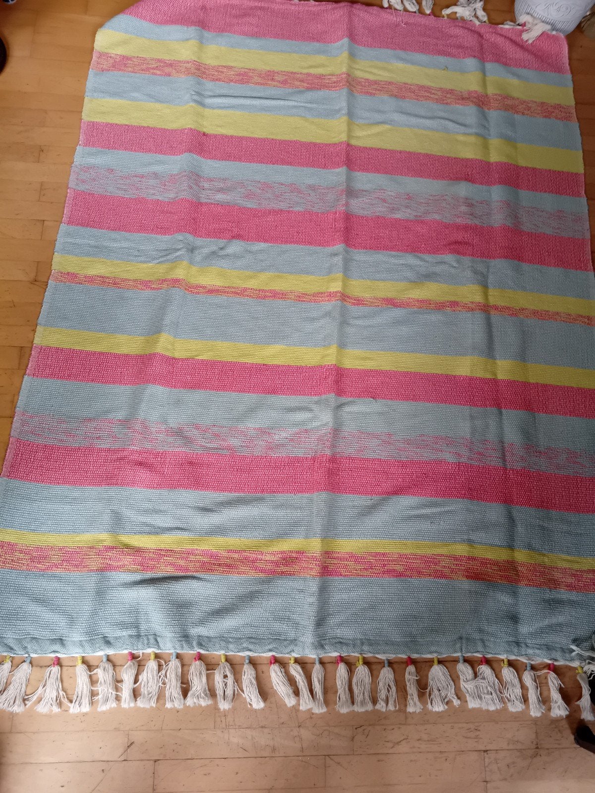 Gestreepte katoenen plaid met kwastjes, Made in India, Ophalen of Verzenden, Gebruikt