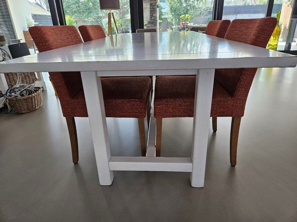 houten eettafel met gebruikerssporen opknapper 90x210cm € 80, Ophalen, Gebruikt, 200 cm of meer, 50 tot 100 cm