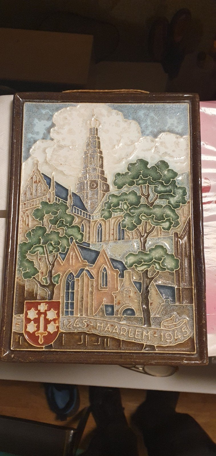 Vintage Delfts wandtegel Haarlem 1245-1945, Ophalen of Verzenden