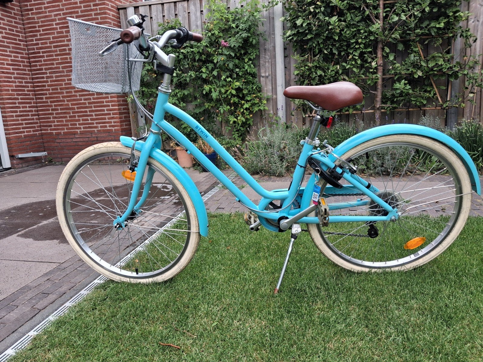 Kinderfiets B-Twin Lichtblauw 24 inch, Gebruikt, Velgrem, Versnellingen, 50 tot 53 cm