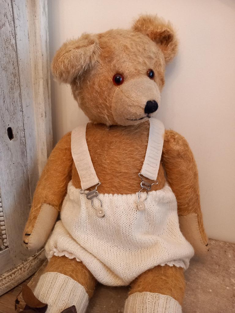 Vintage beren broekje met bretels jaren 50, Antiek en Kunst, Antiek | Speelgoed, Verzenden