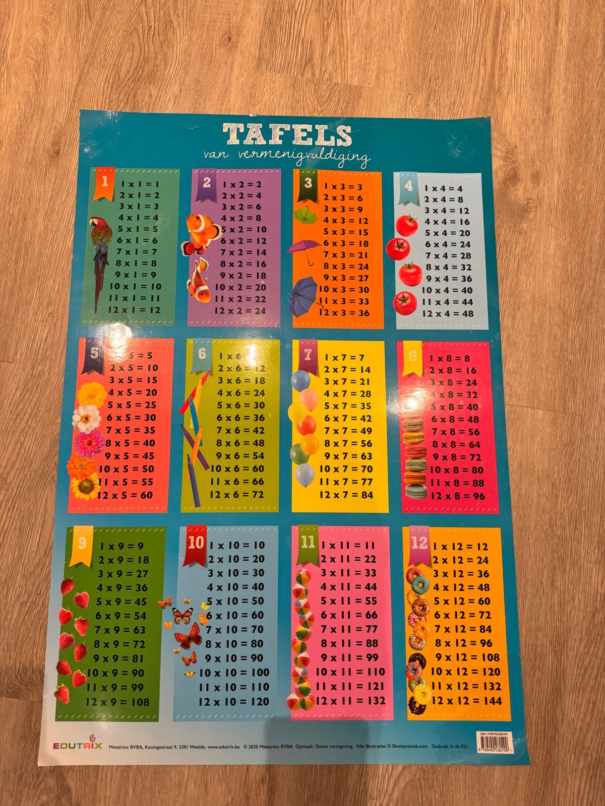 Poster De tafels van vermenigvuldiging 1 t/m 12 - Edutrix, Ophalen, Zo goed als nieuw