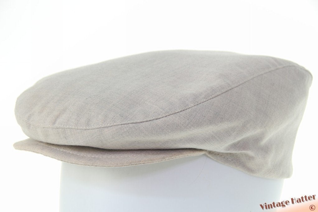 Vintage platte pet BDP ecru linnen-achtig met drukknoop 57, B.D.P., Ophalen of Verzenden, Pet, 57 cm (M, 7⅛ inch) of minder