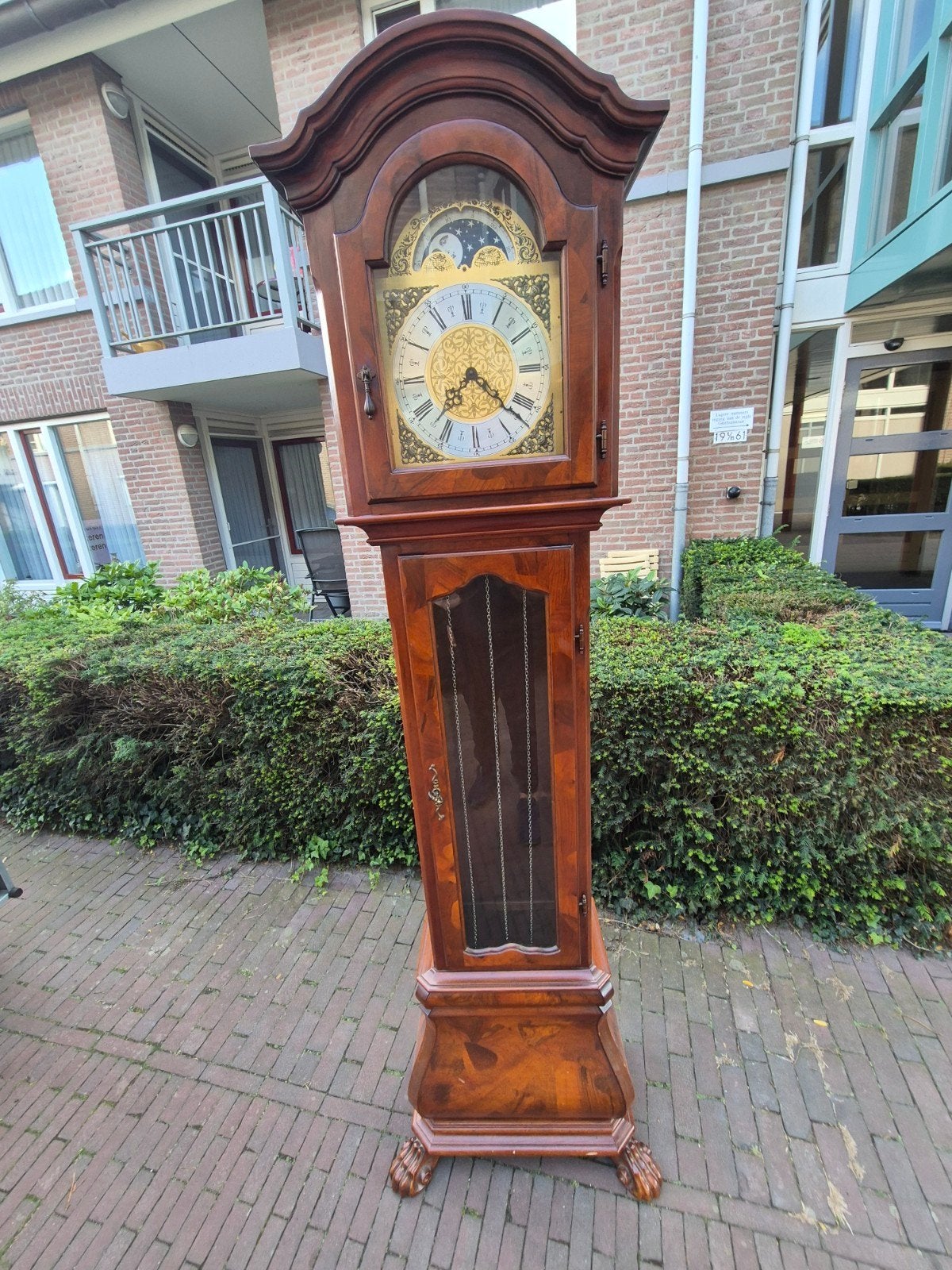 Antieke Staande Klok met Maanstand en Slagwerk, Antiek en Kunst, Ophalen of Verzenden