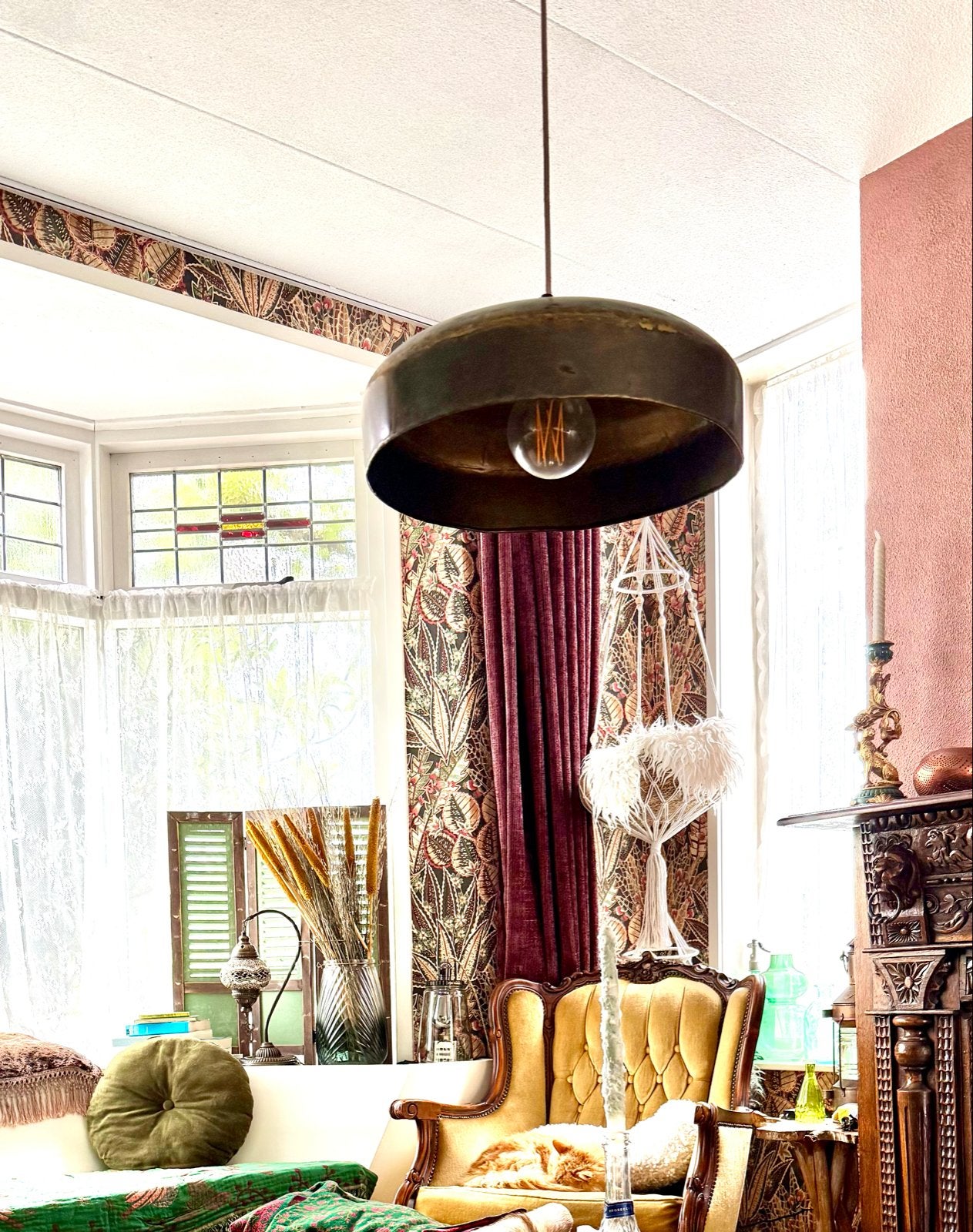 Vintage messing hanglamp - PTMD, Huis en Inrichting, Ophalen of Verzenden, Gebruikt, Metaal, E27 (groot)