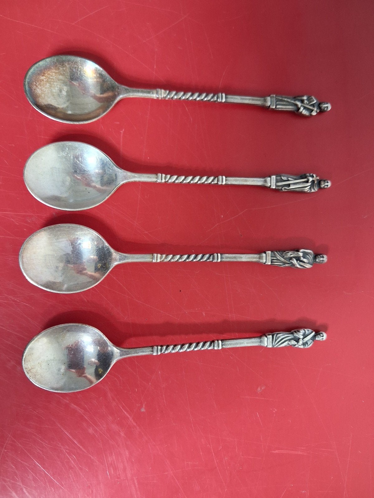Set van 4 antieke zilveren apostel  lepels met gedraaide st, Antiek en Kunst, Ophalen of Verzenden