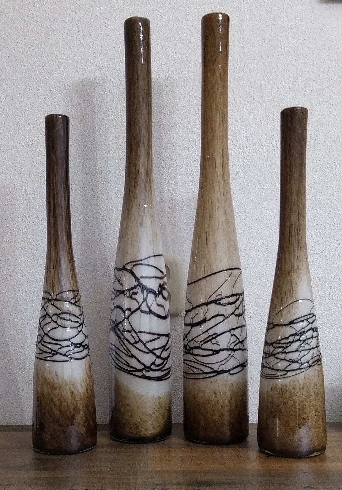 Set van 4 decoratieve glazen vazen - Bruin/Wit, Antiek en Kunst, Ophalen of Verzenden