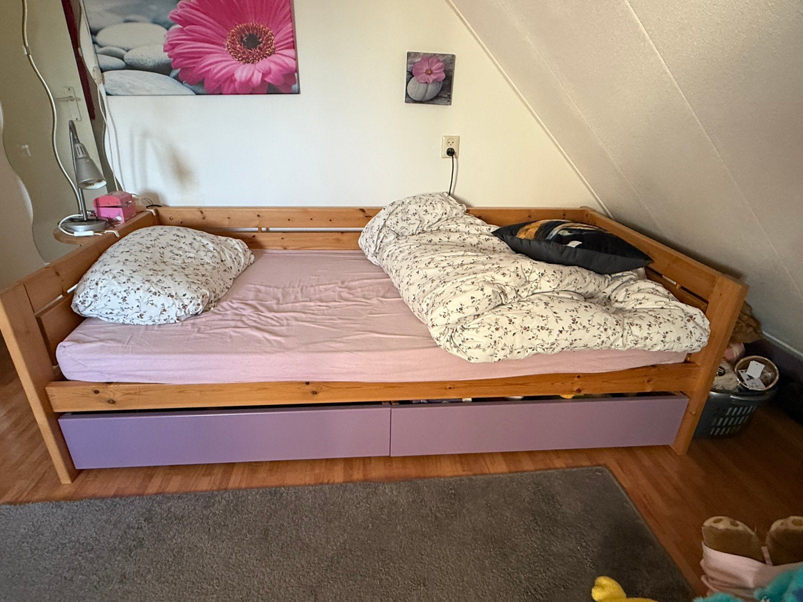 Lifetime bed, kinderbed, tienerbed, lades, plankje, matras, Ophalen, 85 tot 100 cm, Zo goed als nieuw, Lattenbodem