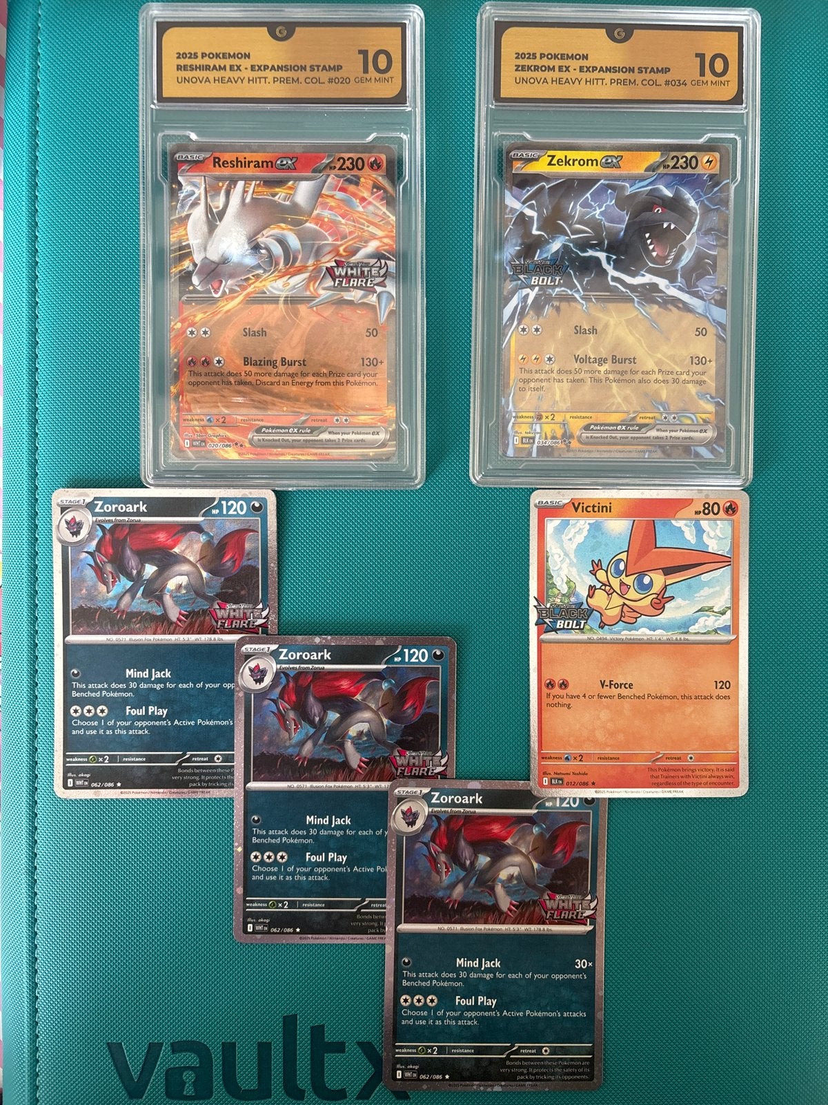 STAMPED Reshiram EX, Zekrom EX, Zoroark, Victini (BLK/WHT), Ophalen of Verzenden, Zo goed als nieuw, Meerdere kaarten