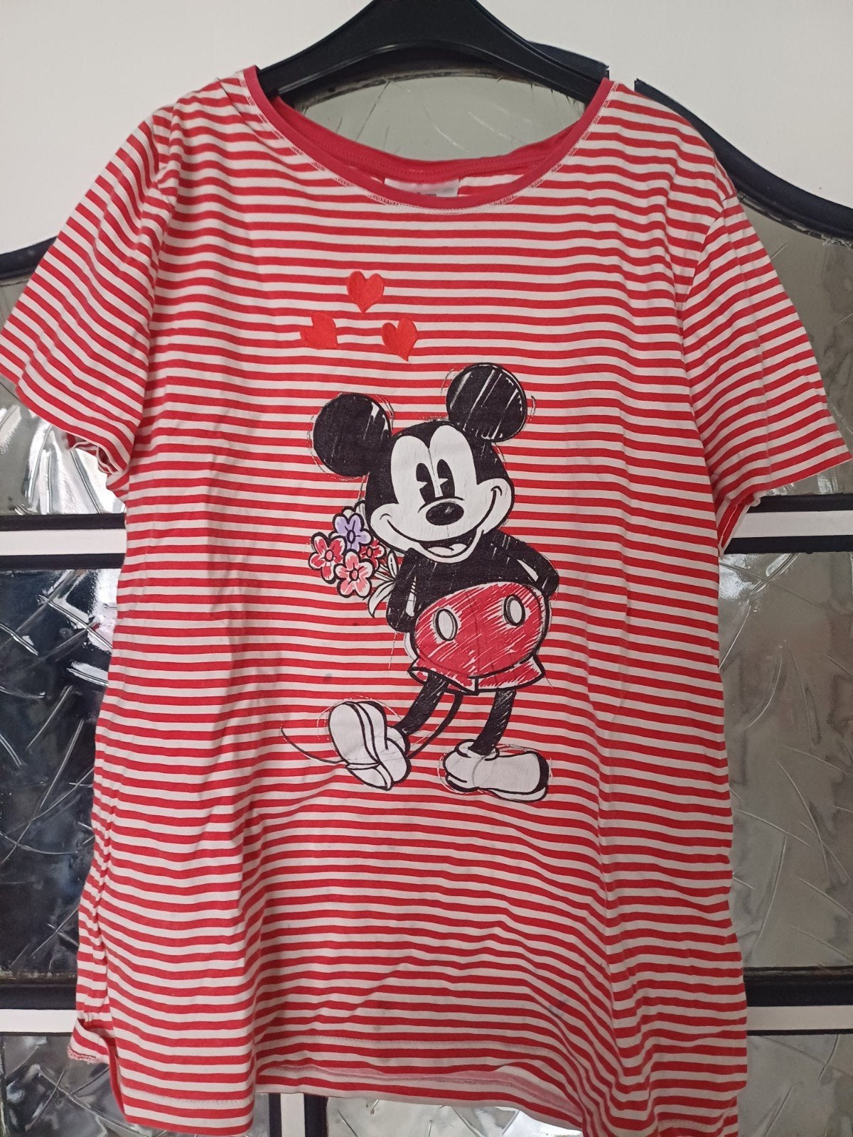 Wit / Rood gestreept shirt Mickey Mouse, maat S, Disney, Ophalen of Verzenden, Zo goed als nieuw, Korte mouw
