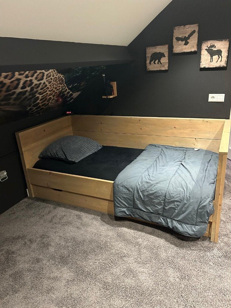 Steigerhouten bed 90x200, Ophalen, Gebruikt, 90 cm, Eenpersoons