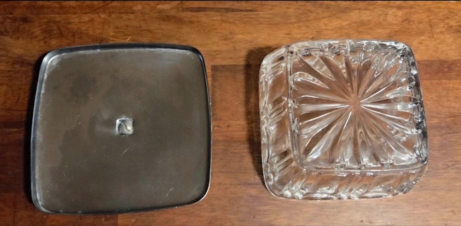 Vintage glazen mosterdpotje met deksel, Antiek en Kunst, Ophalen of Verzenden