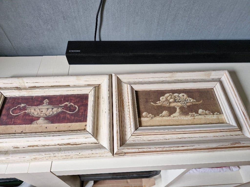 Landelijk rustieke lijstjes met prent (2 stuks), Schilderij, Achter glas, Ophalen of Verzenden, Zo goed als nieuw