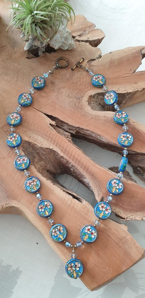 Vintage Chinese Cloisonné Ketting, Blauw, Ophalen of Verzenden, Zo goed als nieuw, Overige materialen