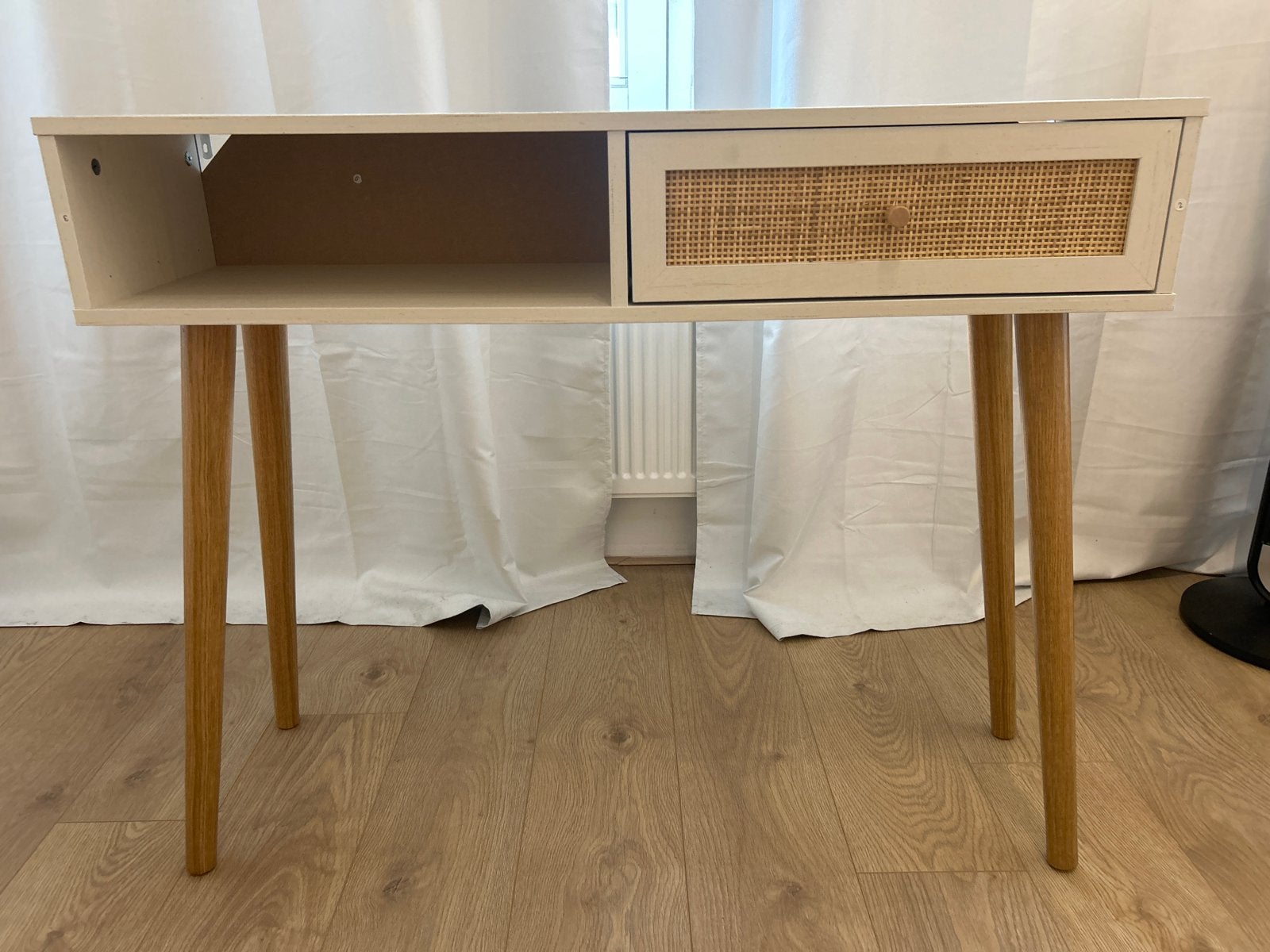 Sweek Bohème consoletafel met rotan lade - 100x30x82 cm, Ophalen, 50 tot 100 cm, Zo goed als nieuw, Overige houtsoorten