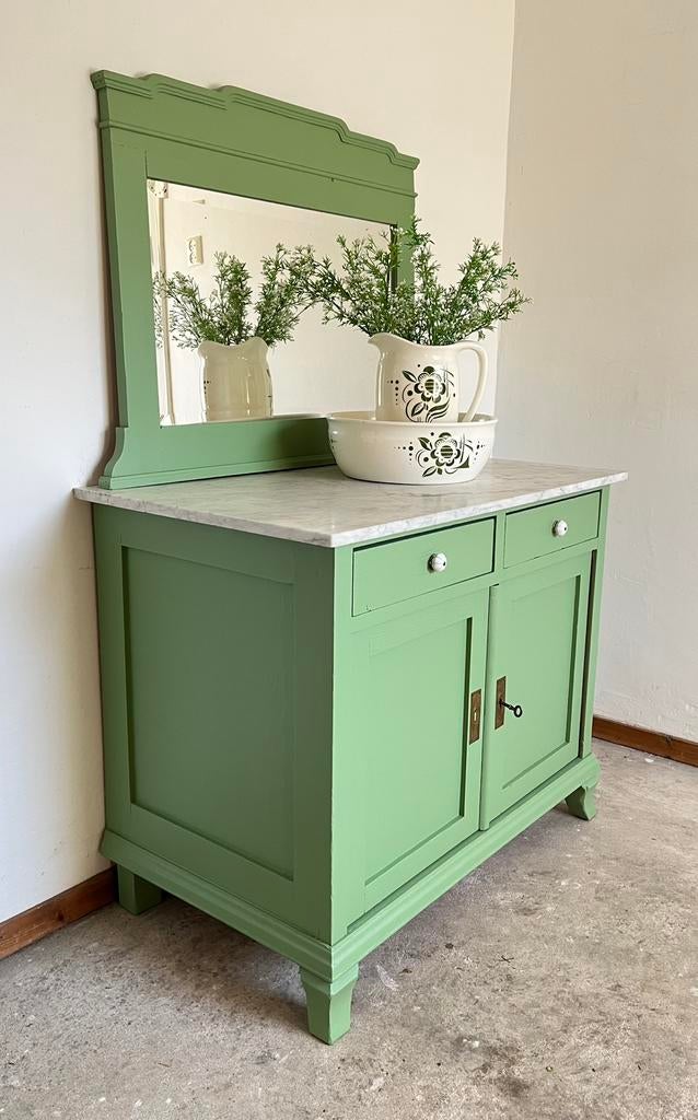 Brocante wasmeubel marmeren blad dressoir vintage kastje, Ophalen, Gebruikt, Nvt, Grenenhout