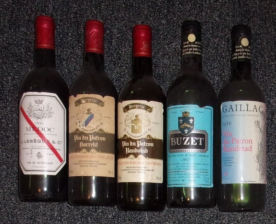 Wijn 1981 2x - 1982 - 1983 en 1986, 5 flessen., Overige gebieden, Overige typen, Nieuw, Ophalen of Verzenden