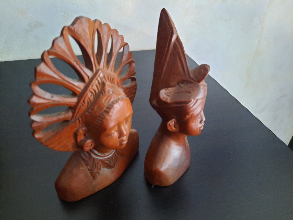 Bustes houtsnijwerk indonesisch, Ophalen of Verzenden, Hout, Azië, Houtsnijwerk