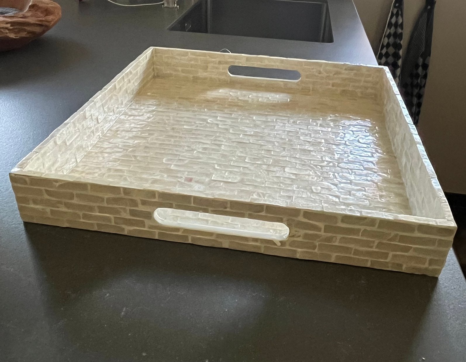 Dienblad parelmoer creme, Huis en Inrichting, Ophalen, Nieuw, Rechthoekig, Hout