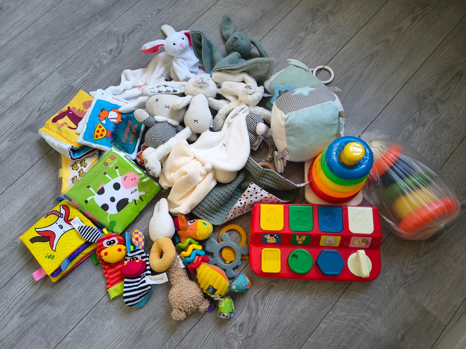 Grote partij babyspeelgoed: boeken, rammelaars, knuffels, Ophalen of Verzenden, Gebruikt, Overige typen