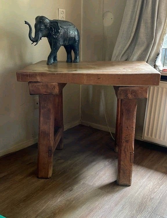 Antiek grenen brocante bijzettafel, kleine tafel, haltafel, Ophalen