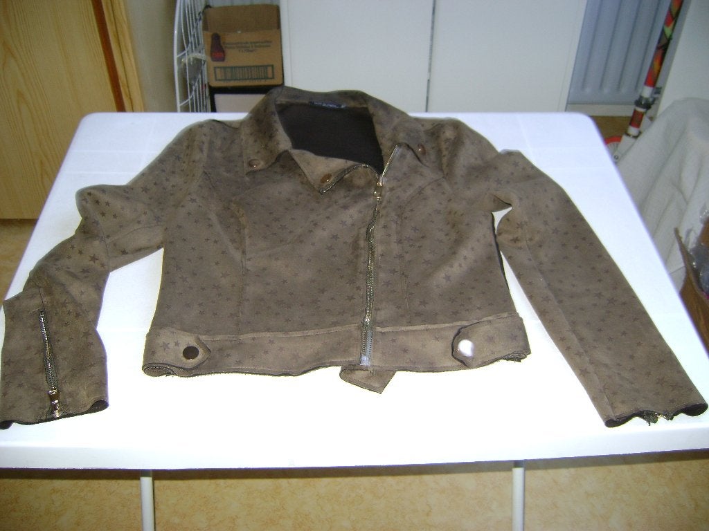 bruin van suede achtige stof jasje mt m met ritsen onder mou, Maat 38/40 (M), Bruin, Ophalen of Verzenden, Zo goed als nieuw
