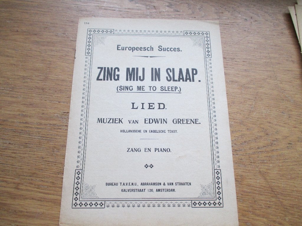 Zing Mij In Slaap - Oud bladmuziek Edwin Greene, Zang, Gebruikt, Ophalen of Verzenden, Artiest of Componist