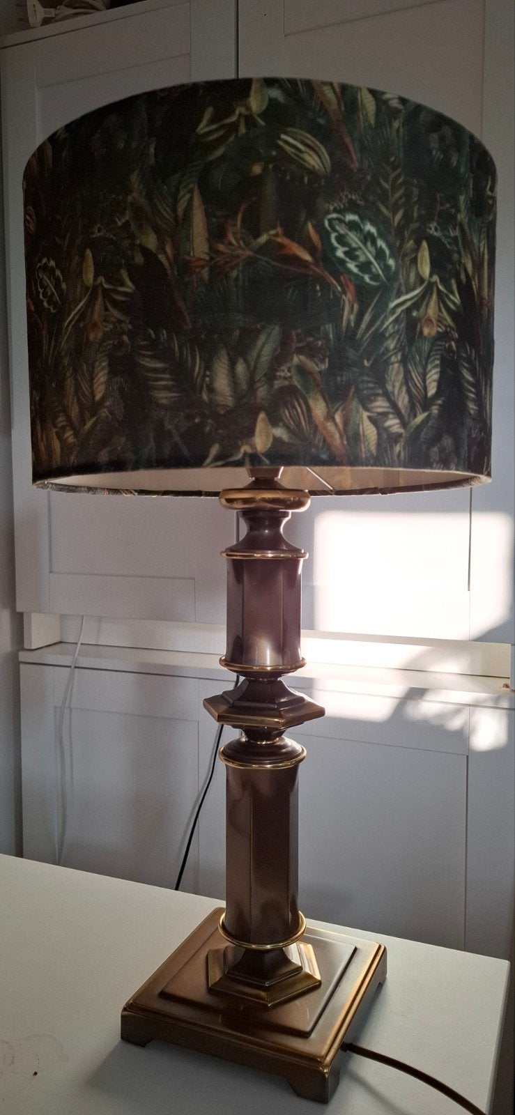 grote Herda Tafellamp 60 cm met tropische Kap, Huis en Inrichting, Overige merken, Goud, Met kap, E27 (groot)