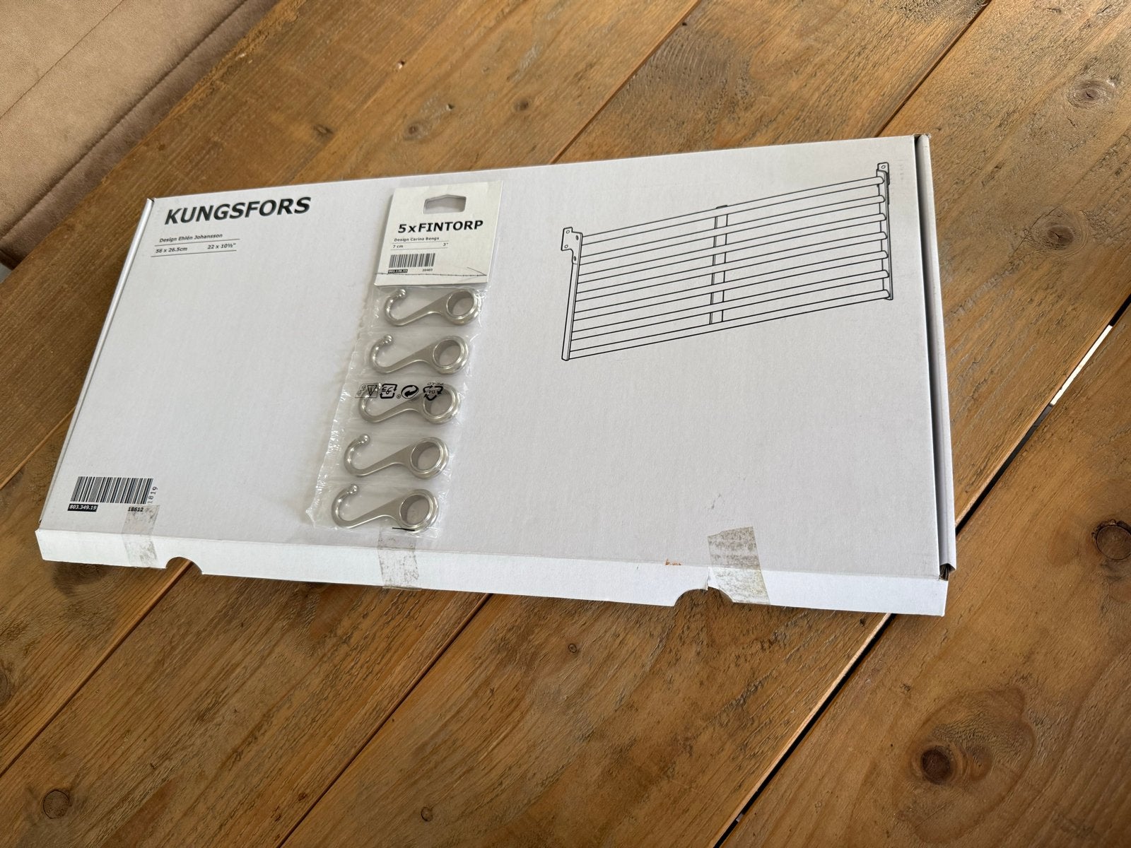 IKEA KUNGSFORS wandrek met 5 FINTORP haken, Ophalen, Overige typen, IKEA, Metaal