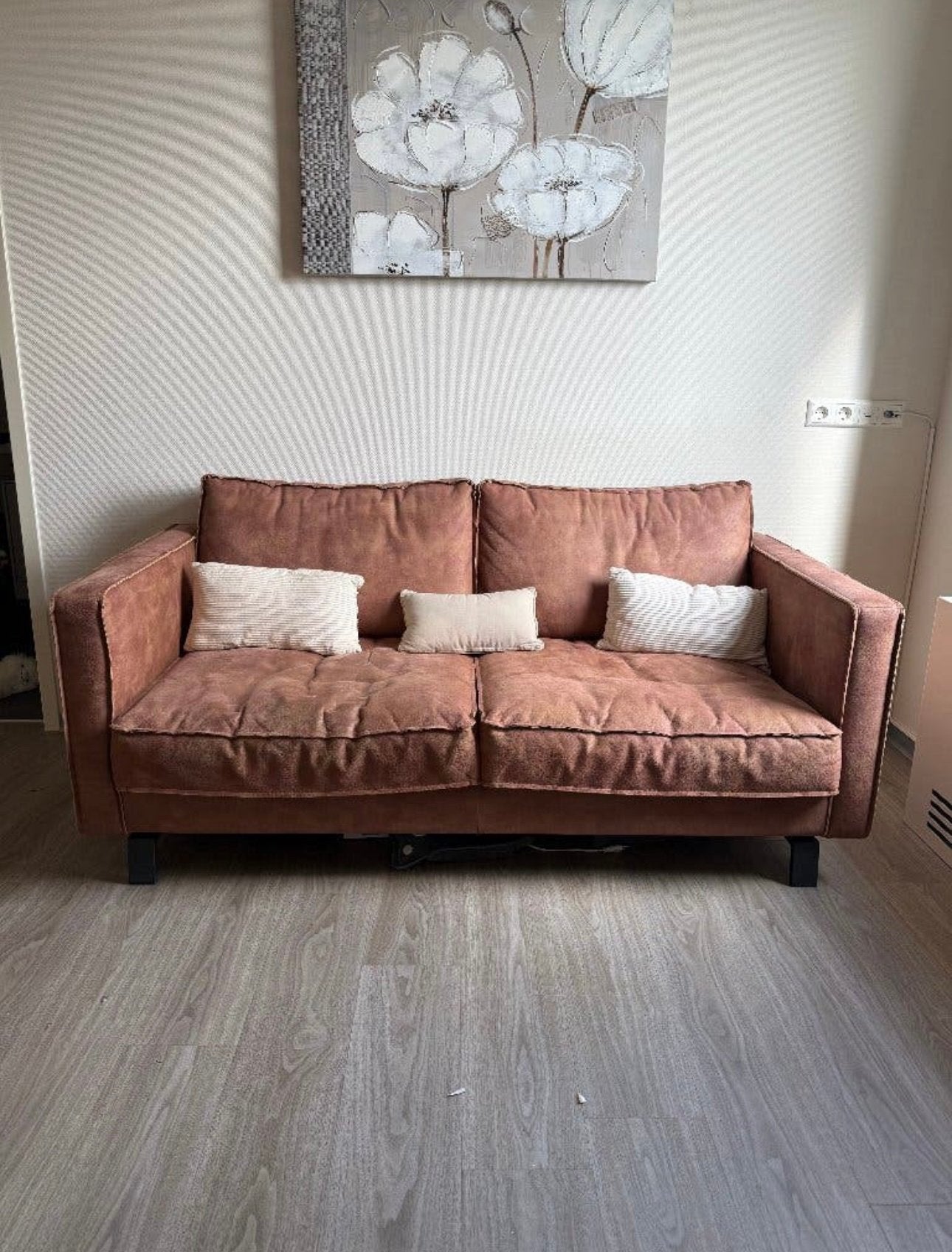 Lederen cognac/bruine bank 2/2,5 zits, Huis en Inrichting, Ophalen, Driepersoons, 75 tot 100 cm, Zo goed als nieuw