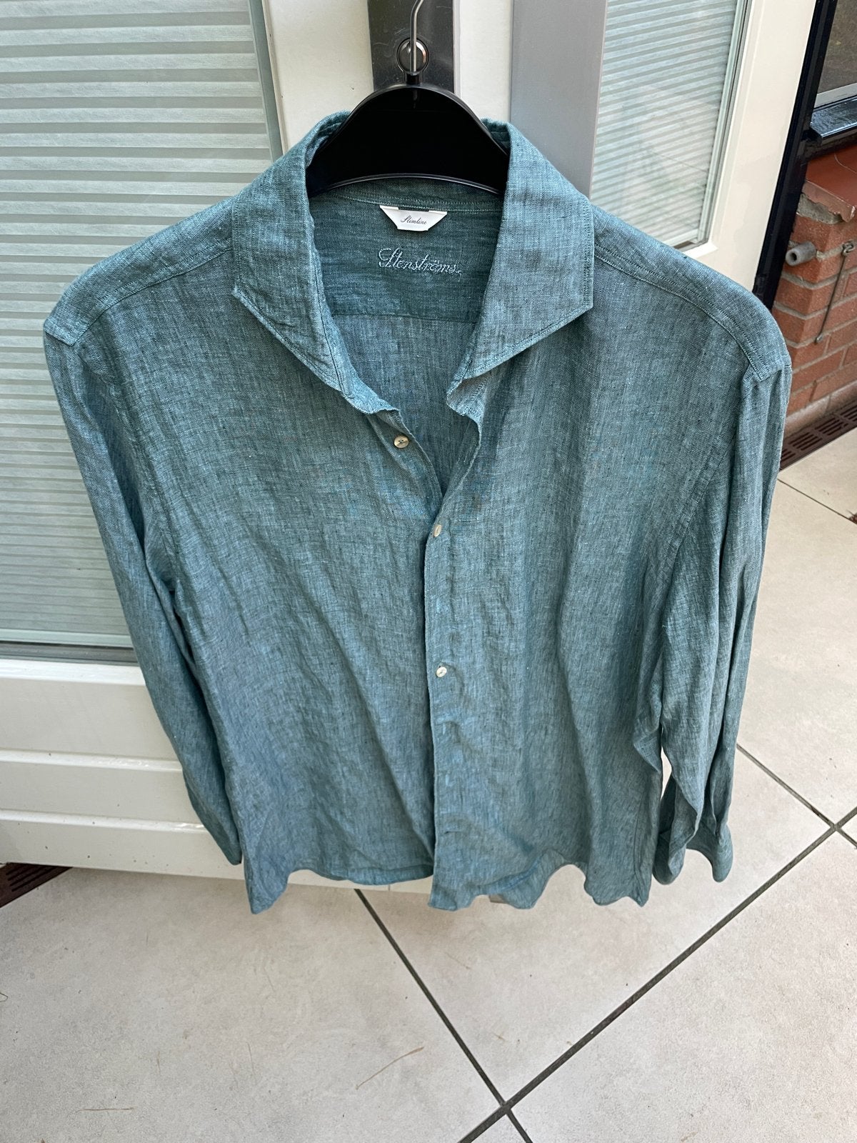 Stenströms Slimline Linnen Overhemd - Maat L, Kleding | Heren, Overhemden, Ophalen of Verzenden, Zo goed als nieuw, Blauw, Halswijdte 41/42 (L)