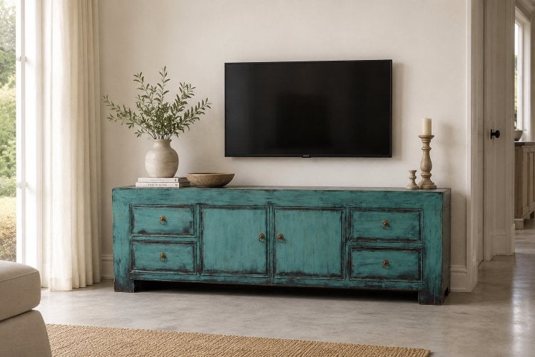 tv kast landelijk shabby chic blauw, 150 tot 200 cm, Nieuw, Ophalen of Verzenden, Landelijk