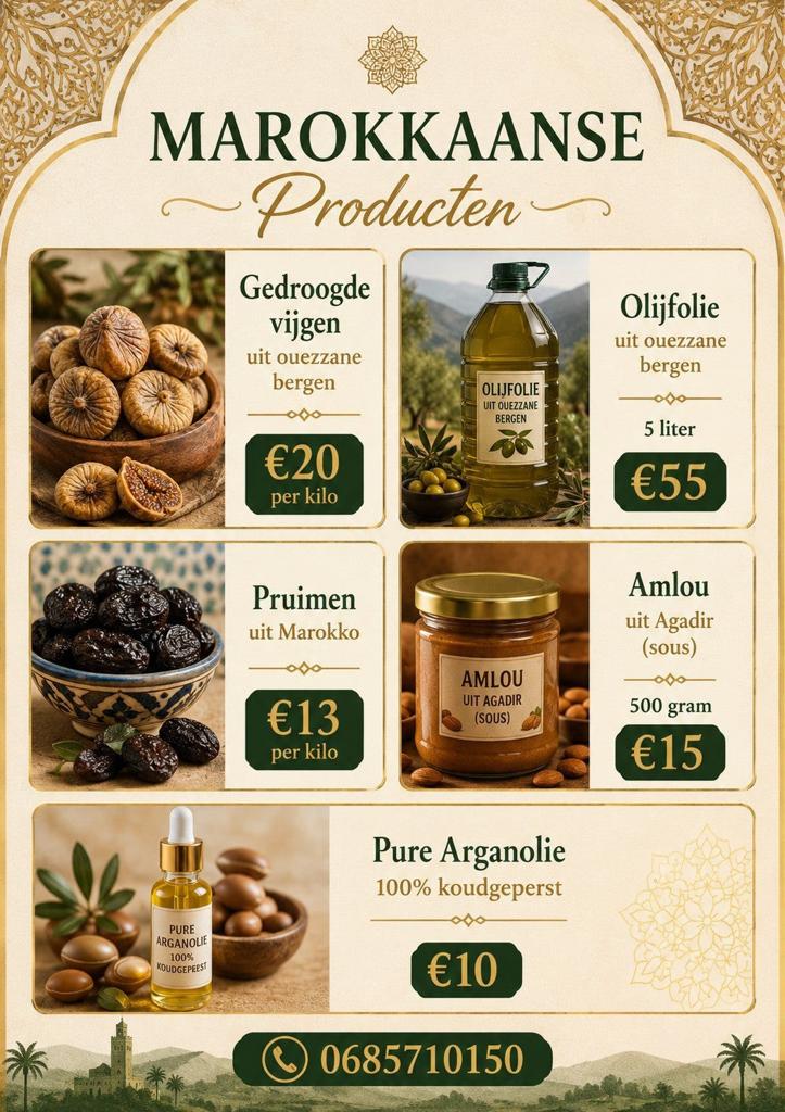 Marokkaanse Producten: Vijgen, Pruimen, Olijfolie, Amlou..., Ophalen of Verzenden