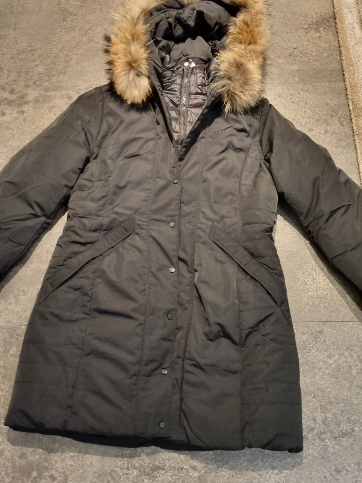 Zwarte winterjas met bontkraag, MAClerie, Zwart, Maat 42/44 (L), Nieuw
