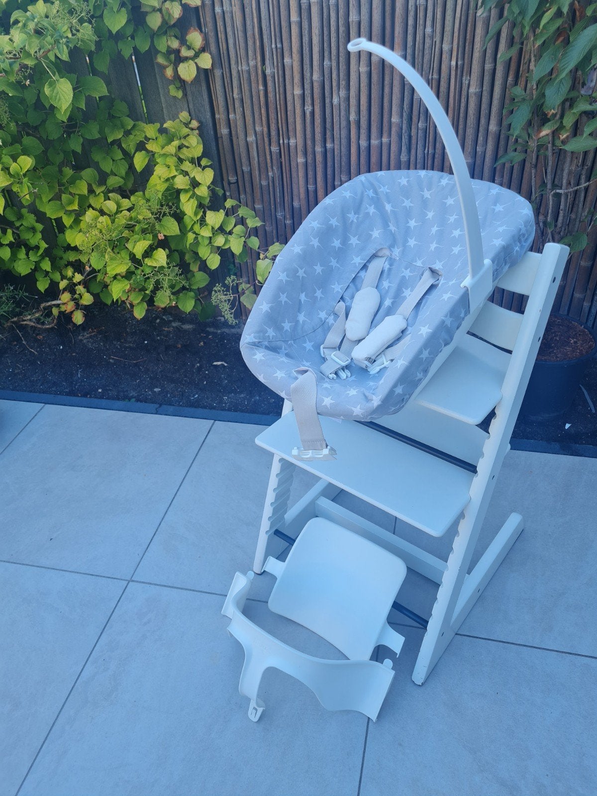 Complete Tripp Trapp Stokke Wit+Newborn+Babyset+Overtrek., Ophalen, Zo goed als nieuw, Meegroeistoel, Gordel(s)