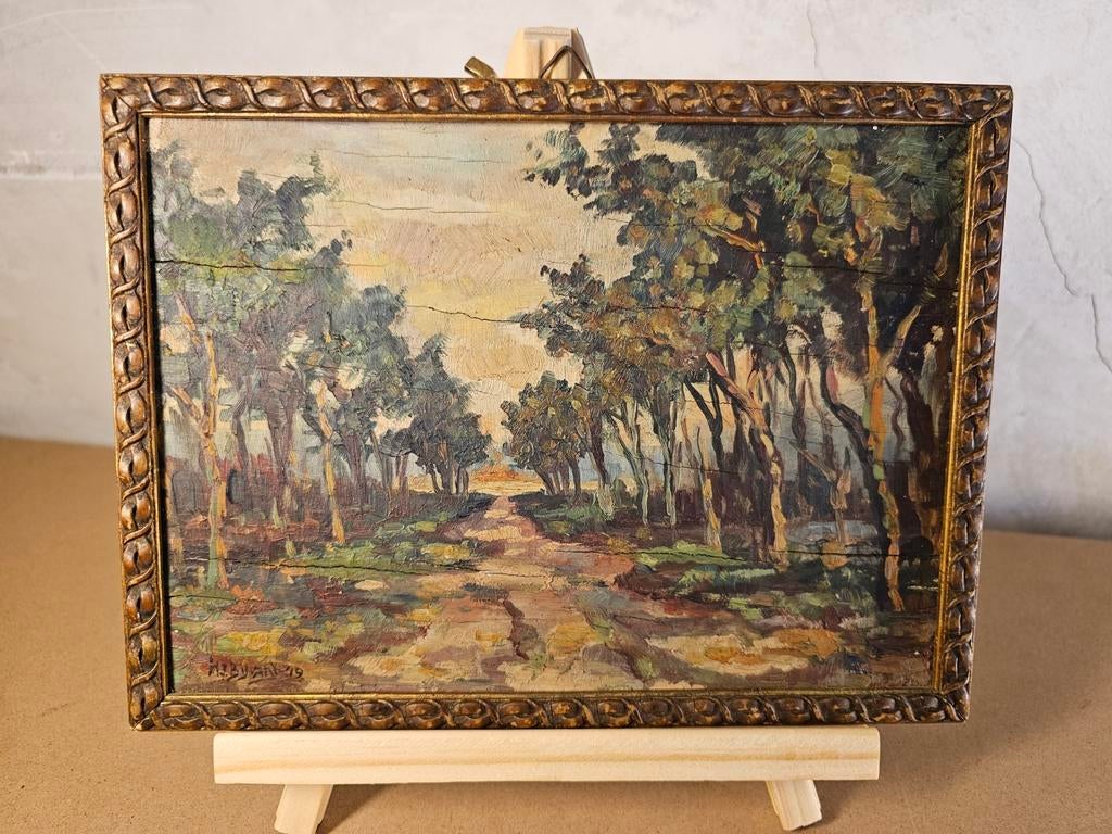 Vintage Olieverf Schilderij - Gesigneerd 'H.J Bijvank, Antiek en Kunst, Kunst | Schilderijen | Klassiek, Ophalen of Verzenden
