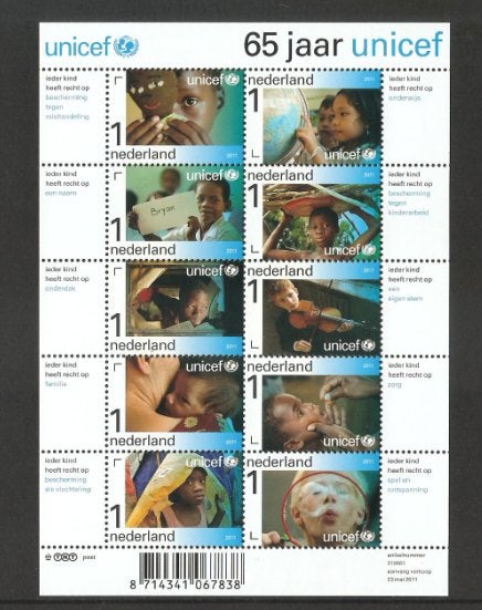 2011 Vel Unicef 65 jaar, Postzegels en Munten, Ophalen of Verzenden, Postfris