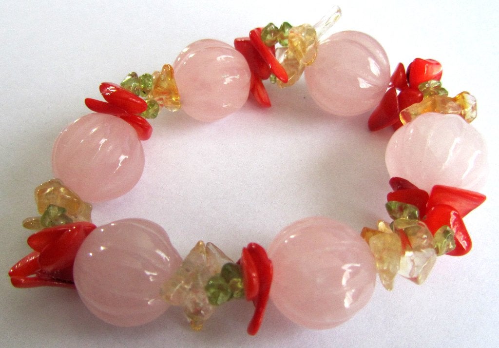 Prachtige rozenkwarts citrien peridot parelmoer armband, Ophalen, Zo goed als nieuw, Overige materialen, Met edelsteen