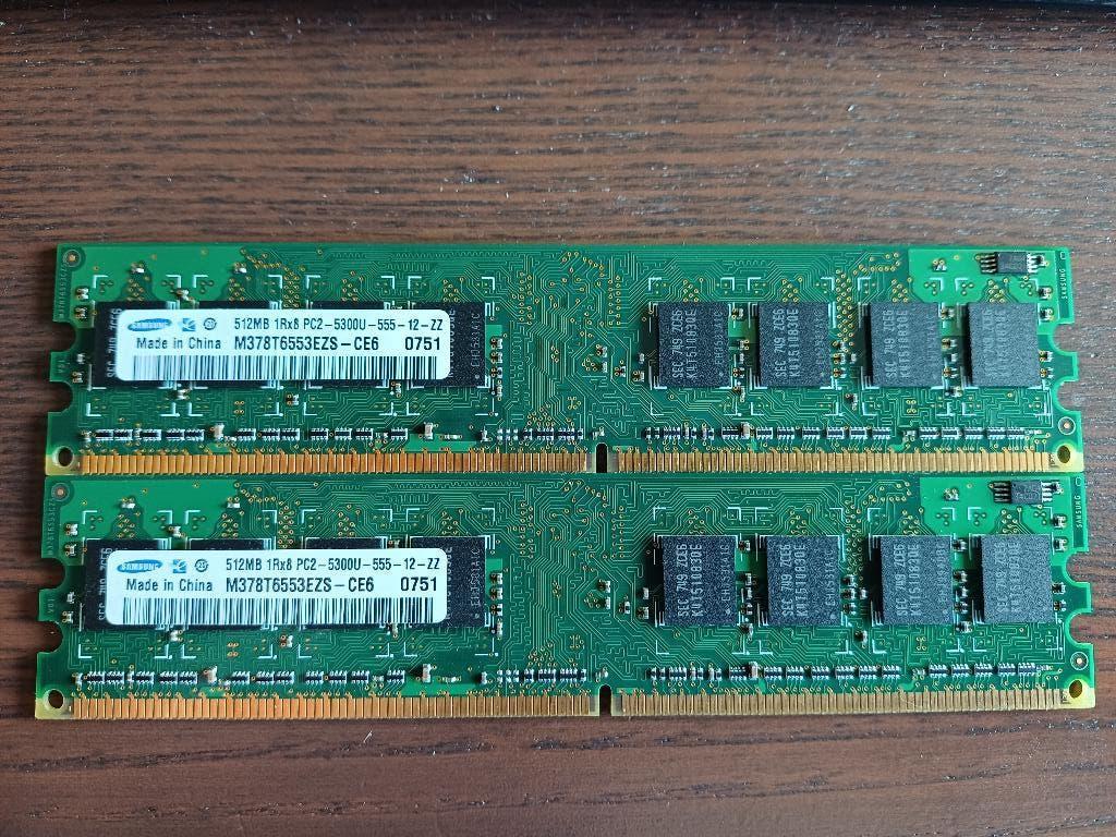 Samsung geheugen 2x 512MB PC2-5300U-555, Ophalen, DDR2, Desktop, Gebruikt