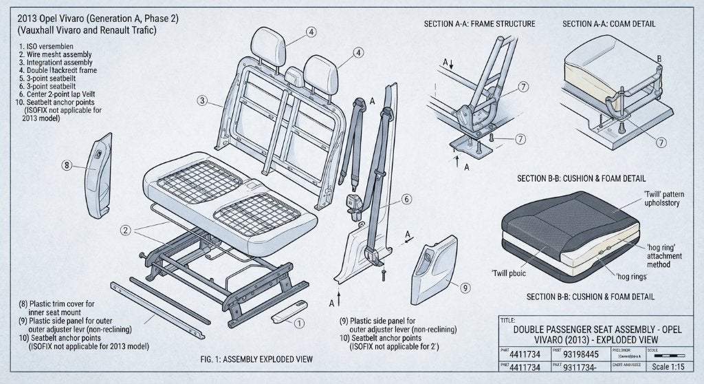 opel vivaro renault trafic bijrijdersbank (2013), Auto-onderdelen, Ophalen, Gebruikt, Opel