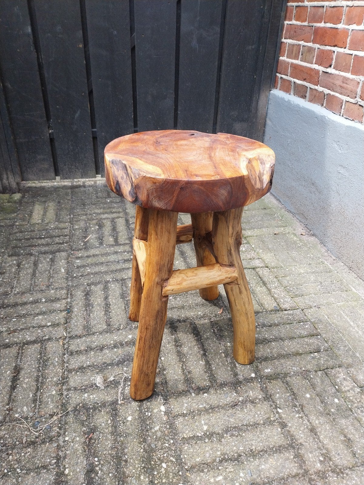 2 bijzettafels / krukjes massief hout (teak), 45 tot 60 cm, Minder dan 55 cm, Ophalen of Verzenden, Zo goed als nieuw