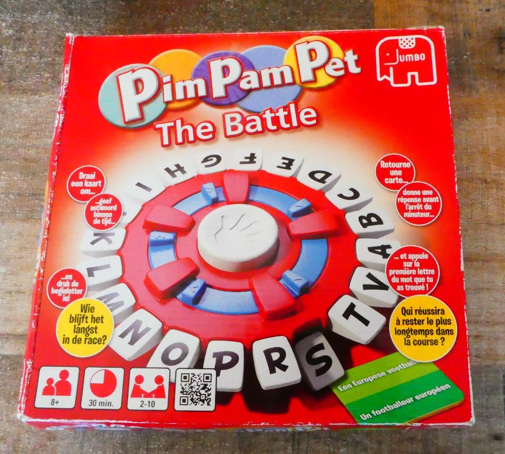 Pim Pam Pet de Battle laatste woord vanaf 8 jaar., Hobby en Vrije tijd, Gezelschapsspellen | Bordspellen, Zo goed als nieuw, Een of twee spelers