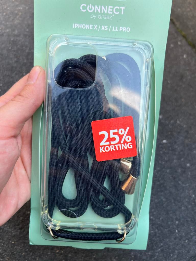 Connect by Dresz iPhone X/XS/11 Pro hoesje met koord, Kunststof, Zwart, Met koord, Overige merken
