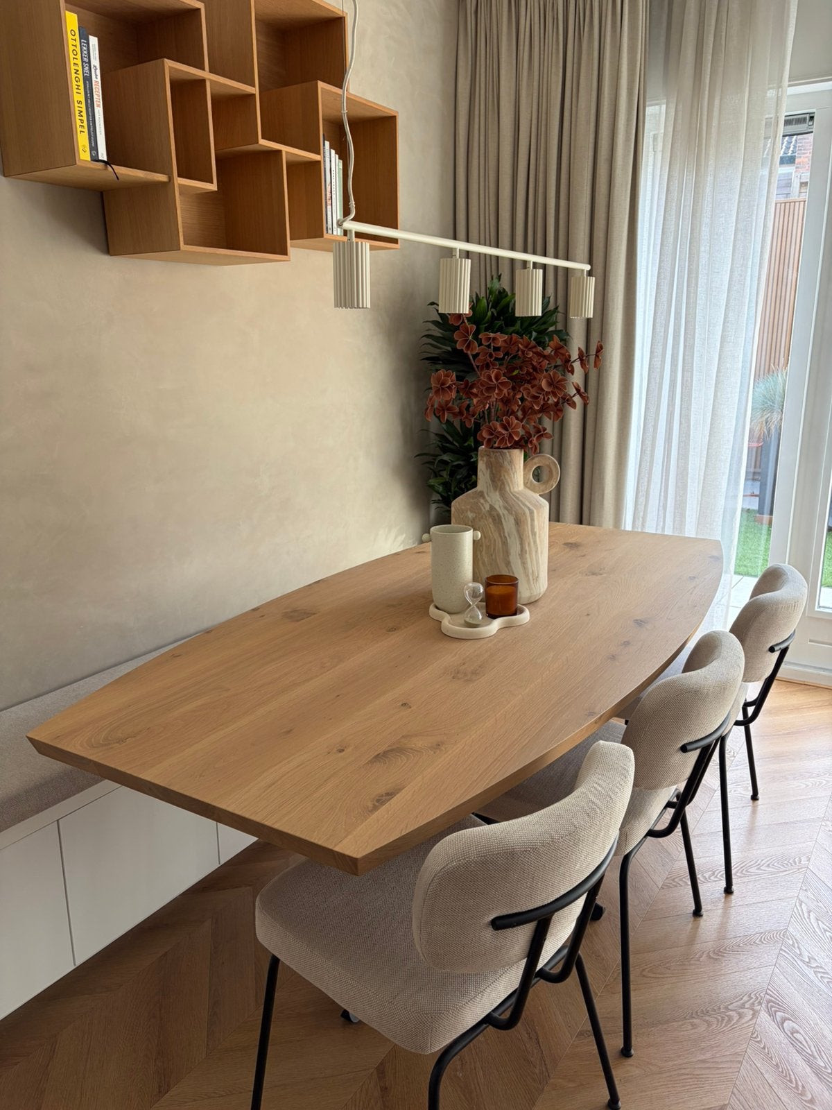 Table du Sud:Ongebruikte Massief eikenhouten tafel + stoelen, Ophalen, Eikenhout, 200 cm of meer, 50 tot 100 cm