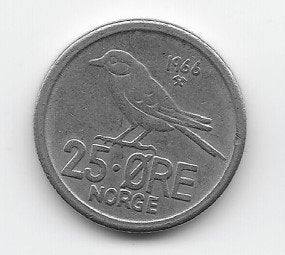 Noorwegen 25 øre 1966 KM# 407, Verzenden, Overige landen, Losse munt