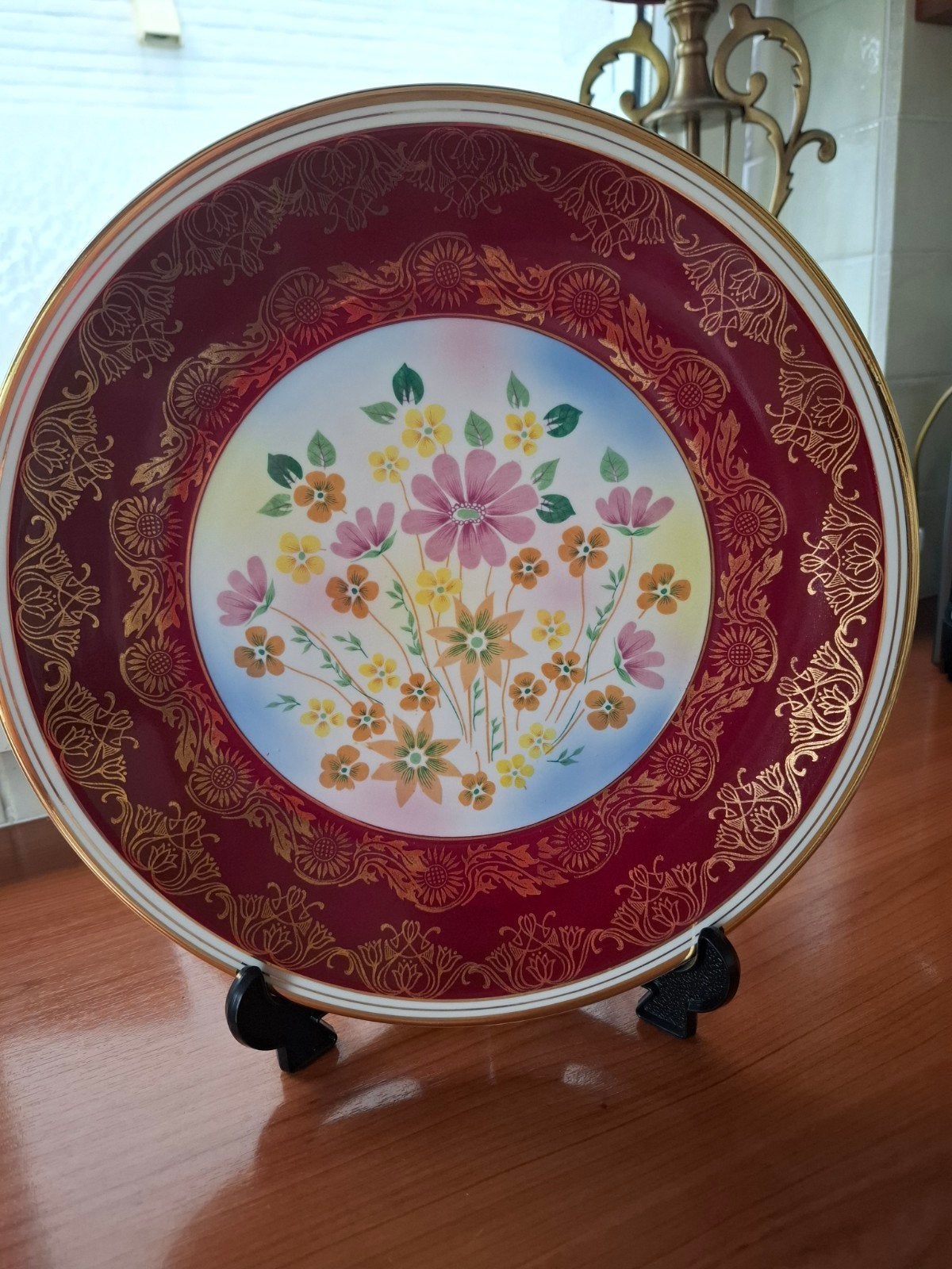 Porselijnen Pools bord 32 cm rond met bladgoud, Ophalen of Verzenden