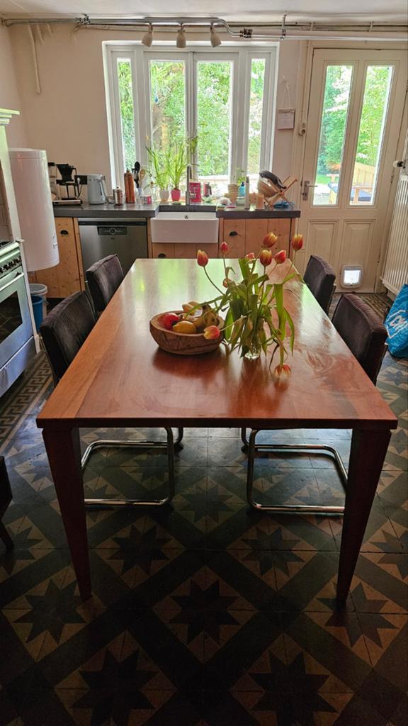 Grote massief kersenhouten eettafel, Huis en Inrichting, Tafels | Eettafels, Ophalen, Gebruikt, 200 cm of meer, 50 tot 100 cm