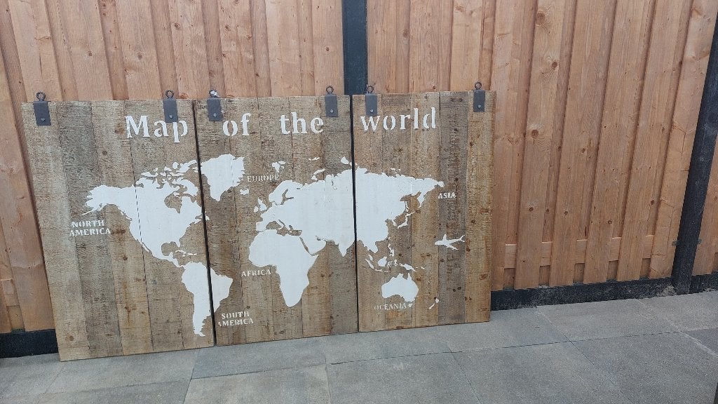 wereldkaart, Industrieel, 120 cm, Hout, Zo goed als nieuw